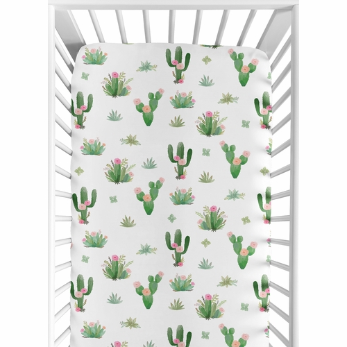 Cactus Floral Collection Crib Sheet  - Cactus Floral Print