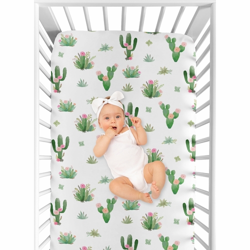 Cactus Floral Collection Crib Sheet  - Cactus Floral Print - alt image 3