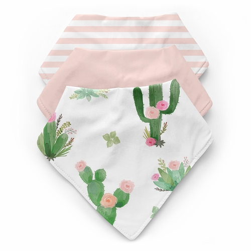 Cactus Floral Collection Fabric Bandana Baby Bibs - 3 Pack Set
