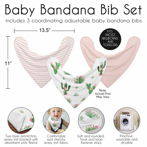 Cactus Floral Collection Fabric Bandana Baby Bibs - 3 Pack Set - alt image 2