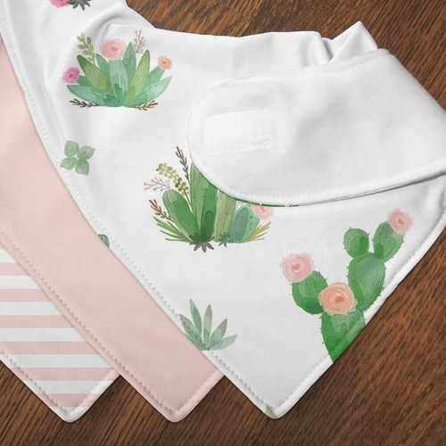 Cactus Floral Collection Fabric Bandana Baby Bibs - 3 Pack Set - alt image 4