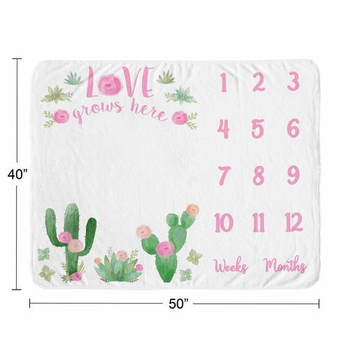 Cactus Floral Collection Monthly Milestone Baby Blanket - alt image 3