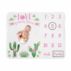Cactus Floral Collection Monthly Milestone Baby Blanket