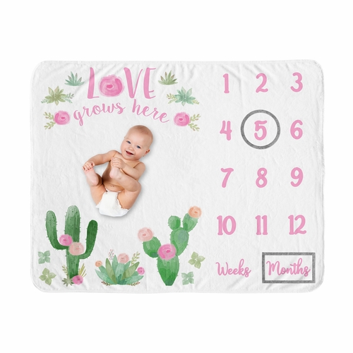 Cactus Floral Collection Monthly Milestone Baby Blanket