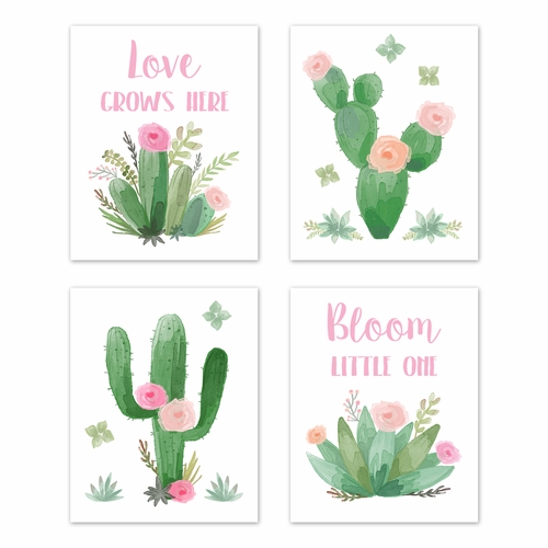 Cactus Floral Collection Wall Art Prints - Set of 4