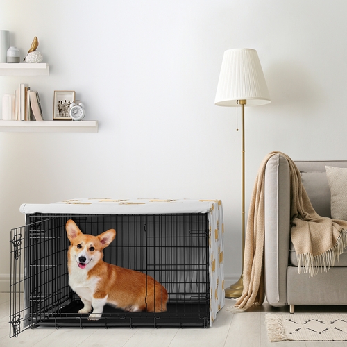 Cartoon Puppy Collection Dog Crate Kennel Cover 36in. - Corgi Print - alt image 1