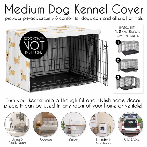 Cartoon Puppy Collection Dog Crate Kennel Cover 36in. - Corgi Print - alt image 3