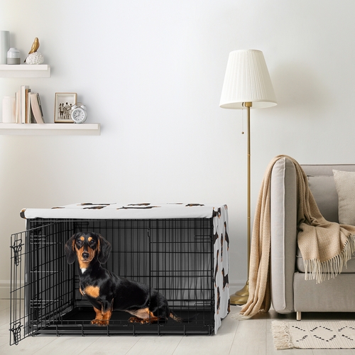 Cartoon Puppy Collection Dog Crate Kennel Cover 36in. - Dachshund Print - alt image 1