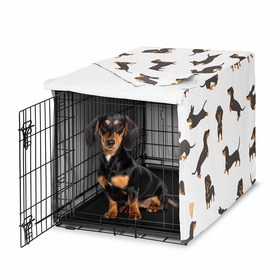 Cartoon Puppy Collection Dog Crate Kennel Cover 36in. - Dachshund Print