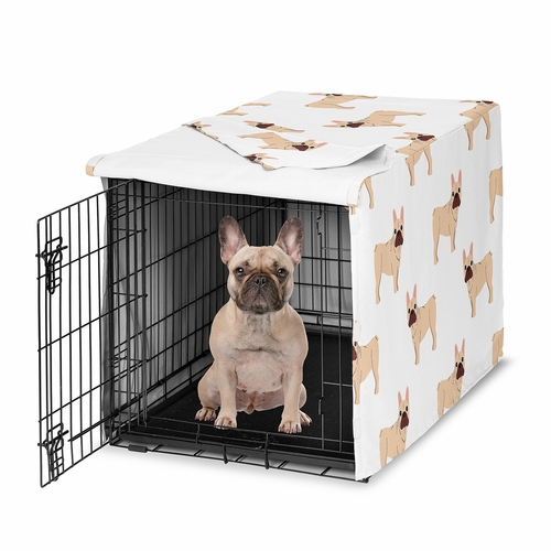 Cartoon Puppy Collection Dog Crate Kennel Cover 36in. - Frenchie Print