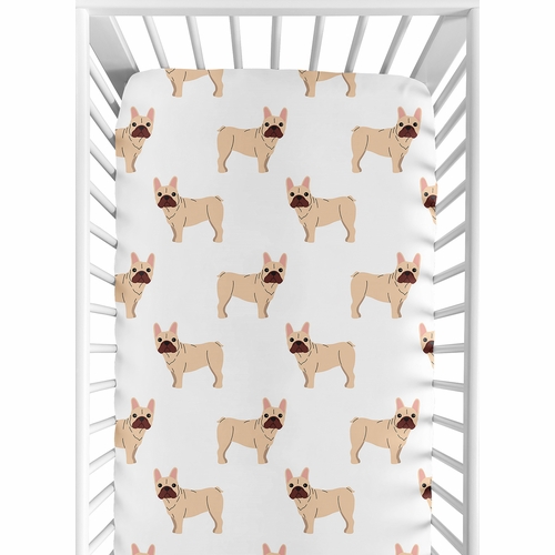 Cartoon Puppy Collection Frenchie Crib Sheet