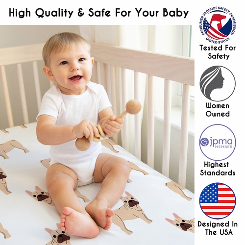 Cartoon Puppy Collection Frenchie Crib Sheet - alt image 2