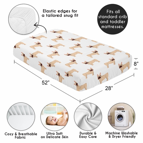 Cartoon Puppy Collection Frenchie Crib Sheet - alt image 3