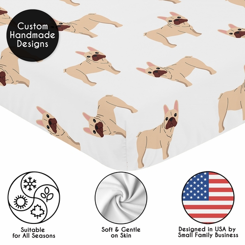 Cartoon Puppy Collection Frenchie Crib Sheet - alt image 4