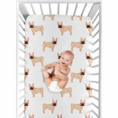 Cartoon Puppy Collection Frenchie Crib Sheet - alt image 5