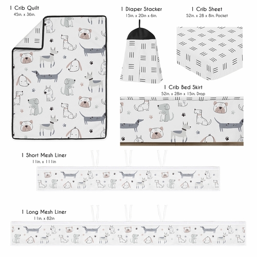 Cartoon Puppy Collection Sweet Jojo Designs 6 Piece Crib Bedding + BreathableBaby Breathable Mesh Liner - alt image 1