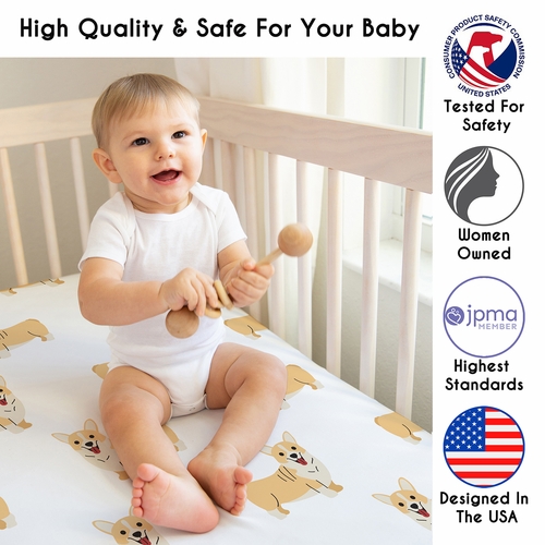 Cartoon Puppy Dog Collection Corgi Crib Sheet - alt image 2