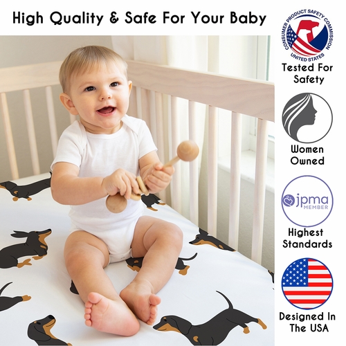 Cartoon Puppy Dog Collection Dachshund Crib Sheet - alt image 2
