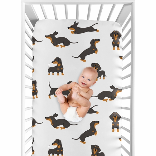 Cartoon Puppy Dog Collection Dachshund Crib Sheet - alt image 5