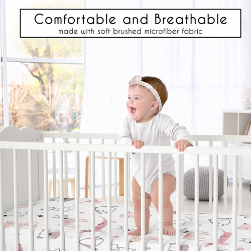 Cartoon Puppy Dog White and Pink Collection Crib Sheet - alt image 1