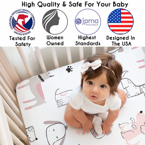 Cartoon Puppy Dog White and Pink Collection Crib Sheet - alt image 2