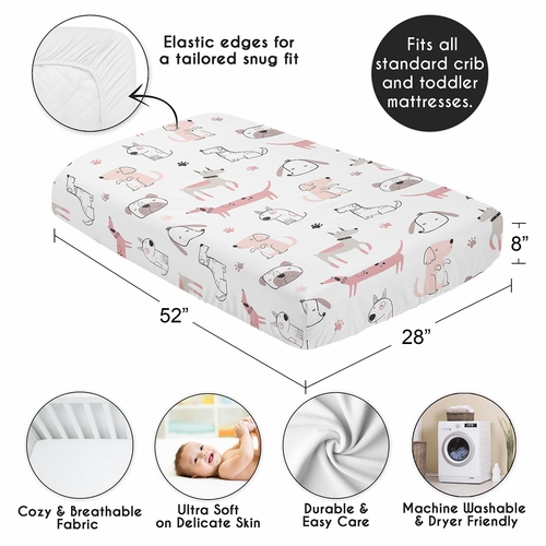 Cartoon Puppy Dog White and Pink Collection Crib Sheet - alt image 3