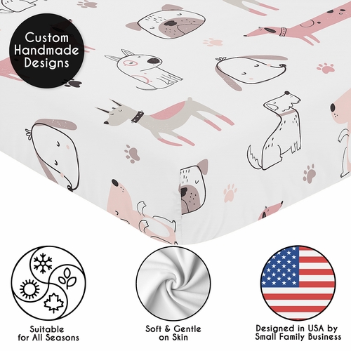 Cartoon Puppy Dog White and Pink Collection Crib Sheet - alt image 4