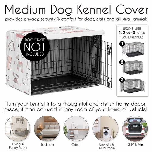 Cartoon Puppy Dog White and Pink Collection Dog Crate Kennel Cover 36in. - alt image 3