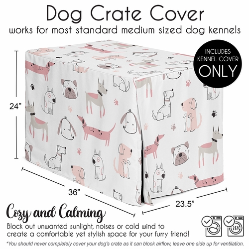 Cartoon Puppy Dog White and Pink Collection Dog Crate Kennel Cover 36in. - alt image 4