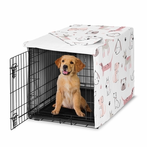 Cartoon Puppy Dog White and Pink Collection Dog Crate Kennel Cover 36in.