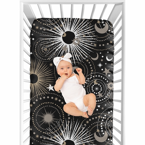 Celestial Black and Gold Collection Crib Sheet - alt image 5