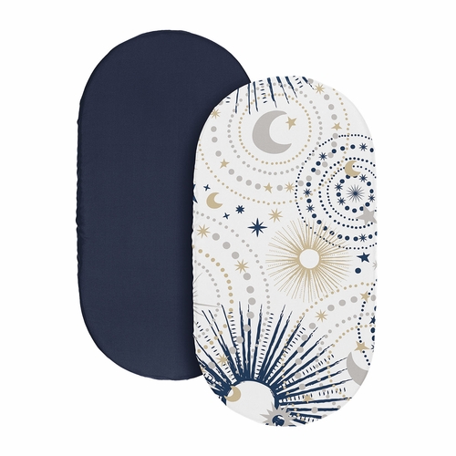 Celestial Navy Blue and Gold Collection 2 Pack Baby Bassinet Fitted Sheets - alt image 1
