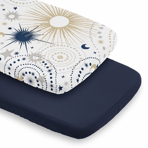Celestial Navy Blue and Gold Collection 2 Pack Baby Bassinet Fitted Sheets