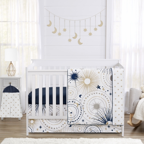 Celestial Navy Blue and Gold Collection 4 Piece Crib Bedding