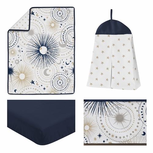 Celestial Navy Blue and Gold Collection 4 Piece Crib Bedding - alt image 1