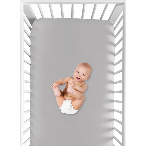 Celestial Navy Blue and Gold Collection Crib Sheet - Solid Grey - alt image 3