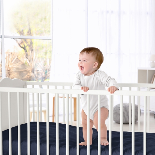 Celestial Navy Blue and Gold Collection Crib Sheet - Solid Navy Blue - alt image 1