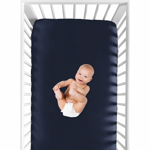Celestial Navy Blue and Gold Collection Crib Sheet - Solid Navy Blue - alt image 3