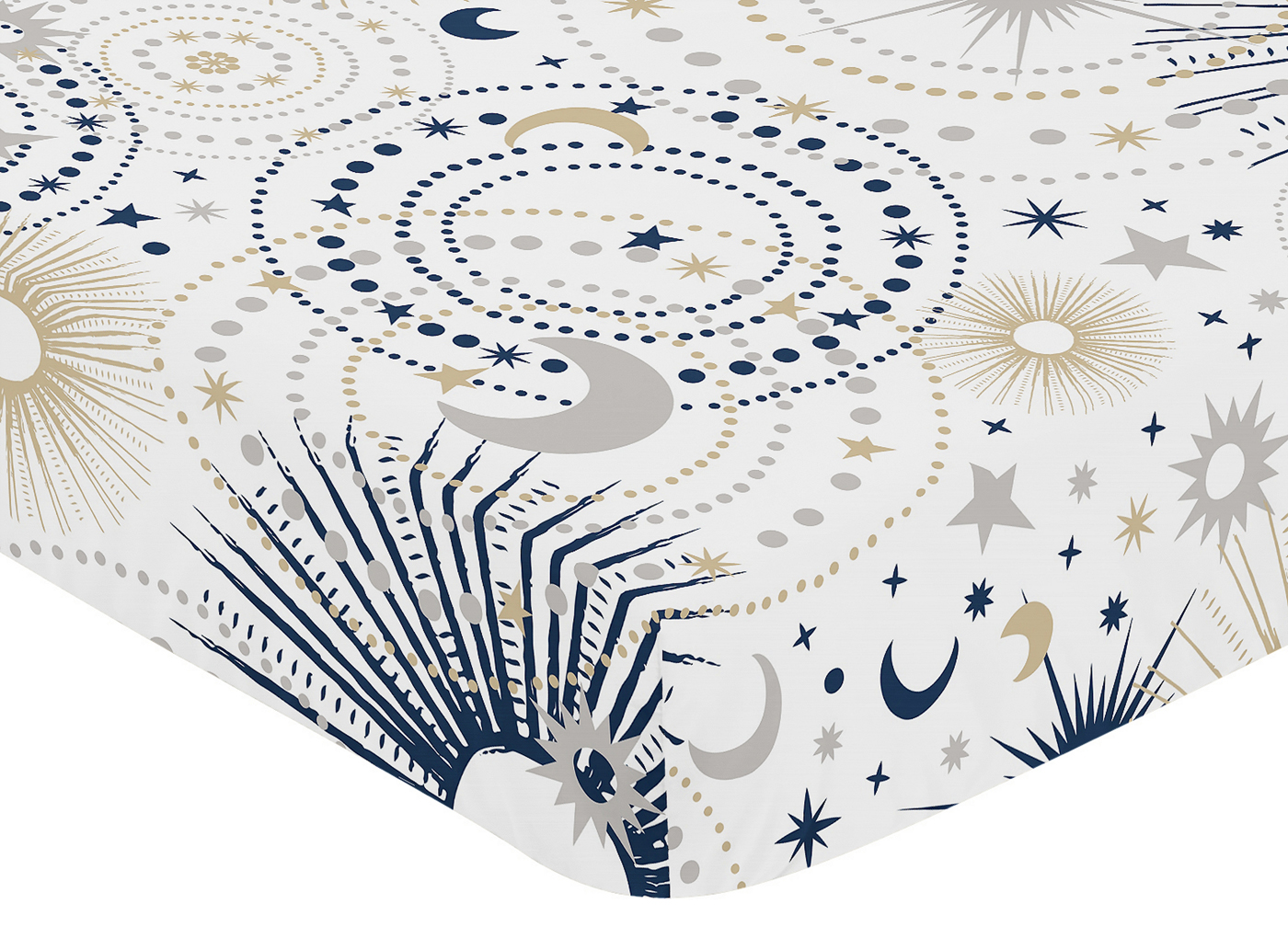 Celestial Navy Blue and Gold Collection Crib Sheet Stars and Moon Print