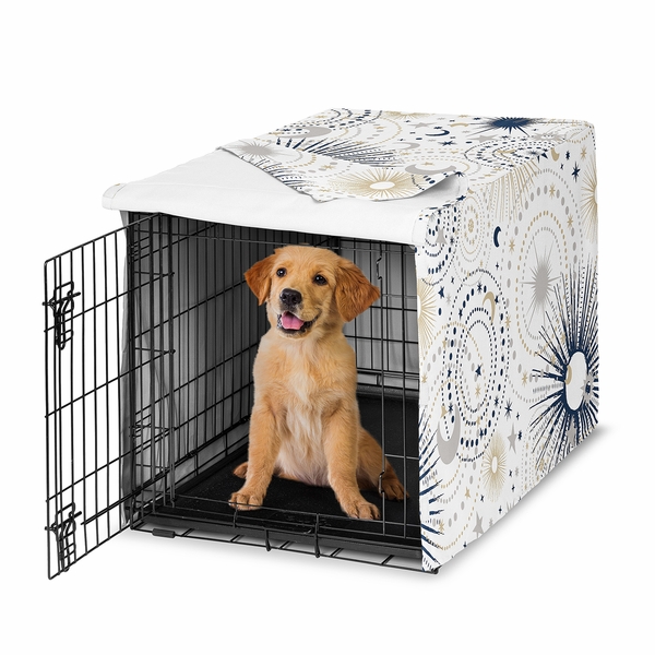 Celestial Navy Blue and Gold Collection Dog Crate Kennel Cover