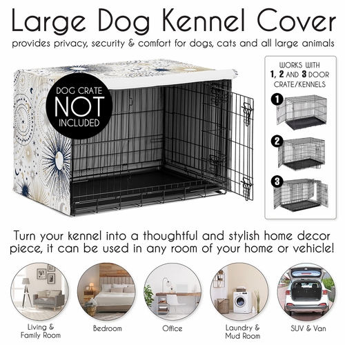 Celestial Navy Blue and Gold Collection Dog Crate Kennel Cover 48in. - alt image 3