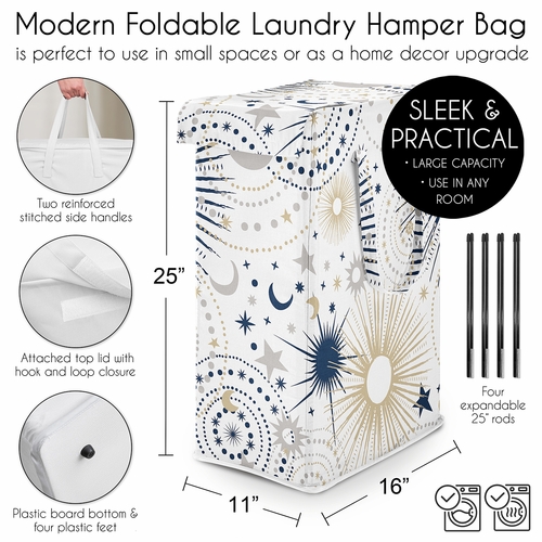 Celestial Navy Blue and Gold Collection Laundry Hamper with Handles - alt image 4