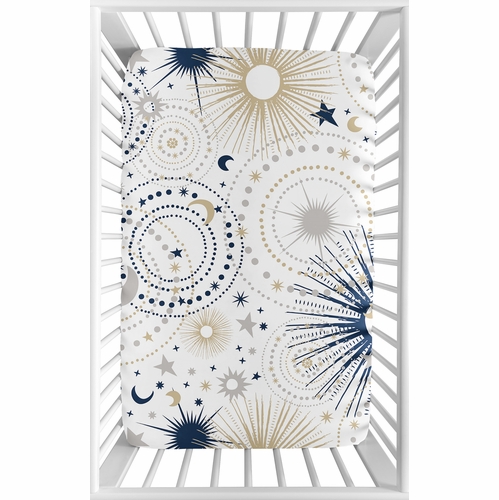 Celestial Navy Blue and Gold Collection Mini Crib Sheet