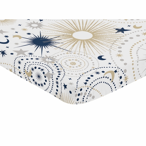 Celestial Navy Blue and Gold Collection Mini Crib Sheet - alt image 1