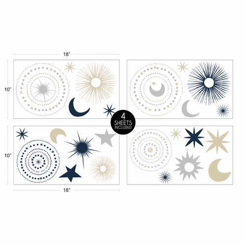 Celestial Navy Blue and Gold Collection Peel and Stick Wall Decal Stickers - Set of 4 Sheets - alt image 3