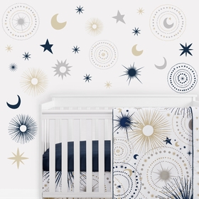 Celestial Navy Blue and Gold Collection Peel and Stick Wall Decal Stickers - Set of 4 Sheets