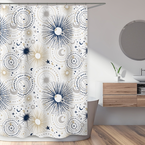 Celestial Navy Blue and Gold Collection Shower Curtain - alt image 1
