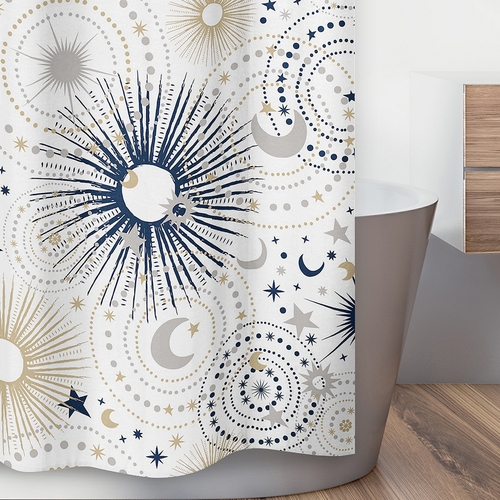 Celestial Navy Blue and Gold Collection Shower Curtain - alt image 2