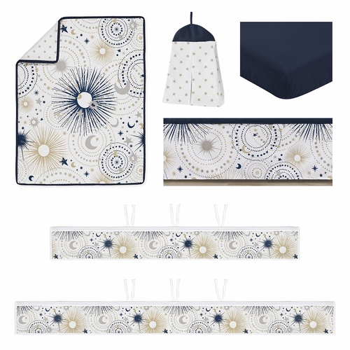 Celestial Navy Blue and Gold Collection Sweet Jojo Designs 6 Piece Crib Bedding + BreathableBaby Breathable Mesh Liner - alt image 1