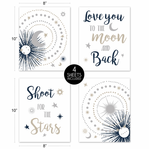 Celestial Navy Blue and Gold Collection Wall Art Prints - Set of 4 - alt image 4